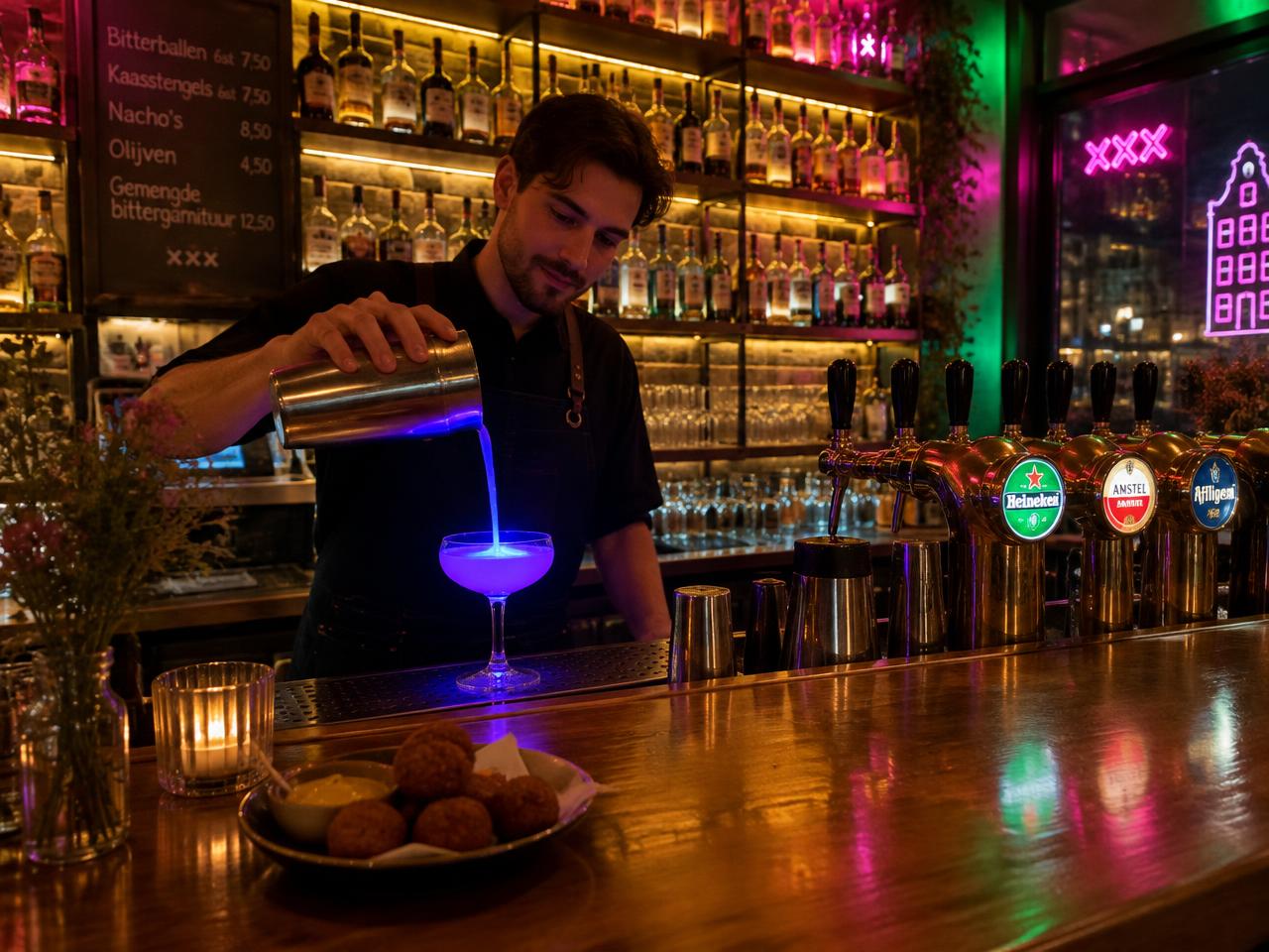 The Cosmo Golf bar with craft beer taps and a glowing UV cocktail